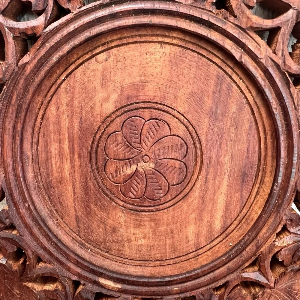 Vintage Teak Hand Carved Wooden Trivet/ Hot Plate Made in India